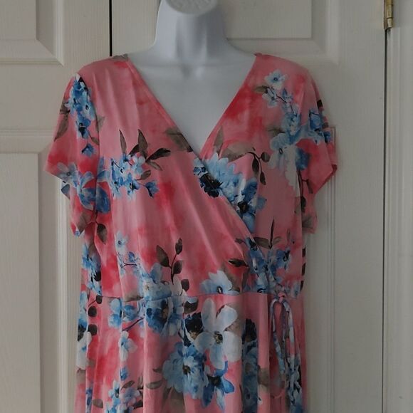 Pink floral high low short sleeve tropical faux wrap dress Sz 1XL NWOT - Picture 4 of 6